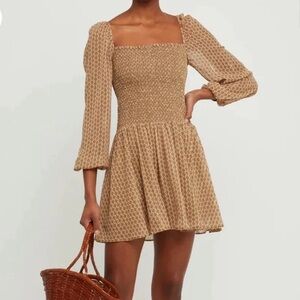 Kourt Calypso Smocked Sheer Shimmer Puff Sleeve Mini Dress
